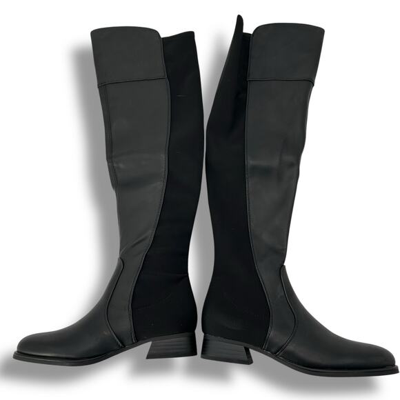 NEW Marc Fisher Black Over The Knee Boots Size 6.5 Sleek Equestrian Stretch - Picture 2 of 8